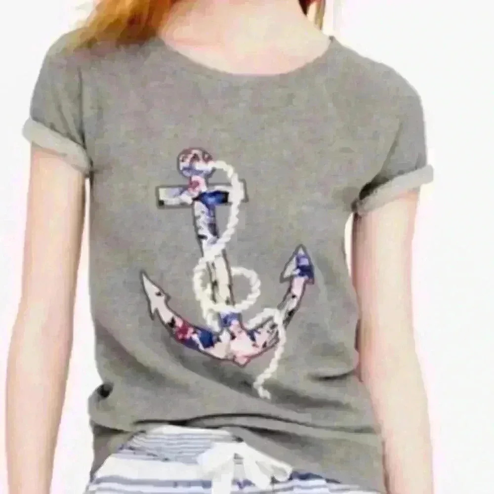 J Crew Short Sleeve Anchor Sweatshirt L Gray